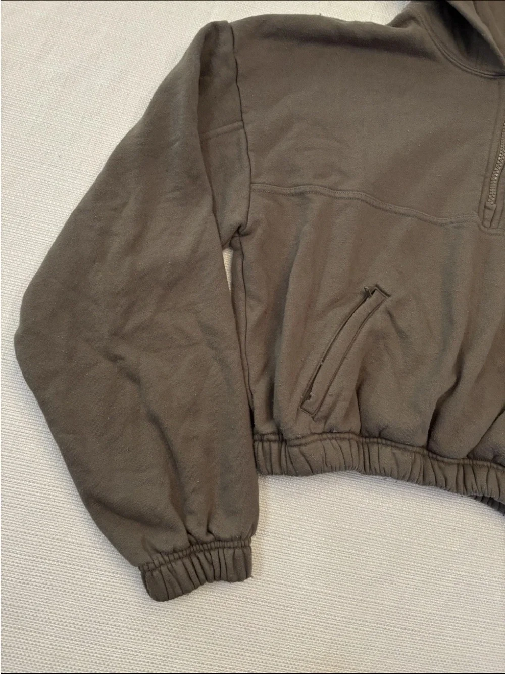 Alo Yoga Womens XS Refresh Stadium Half Zip Hoodie Brown Cropped French Terry